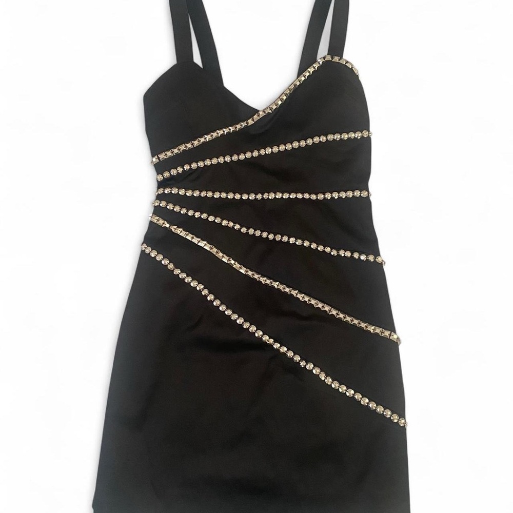 bebe Black Mini Dress with Gold Embellishments